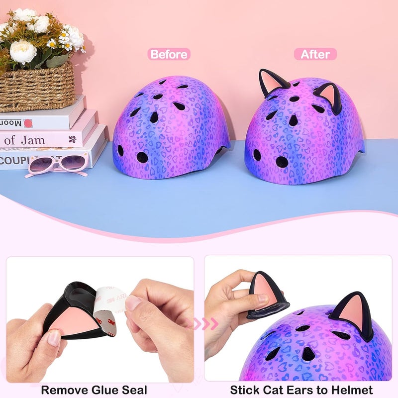 FIODAY Kids Helmet, Bike Helmets for Kids 8-14 with Knee Pads and Elbow Pads Wrist Guards, Adjustable Youth Girls Bike Helmet with DIY Cat Ears Skateboard Helmet for Scooter Skating Cycling - Image 4